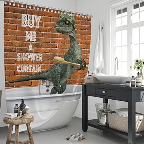 Moteizho וילון מקלחת מצחיק דינוזאור לובש מכסה מקלחת ירוק וילון אמבטיה לבנים אדום וילונות בד אטום למים לחדר אמבטיה