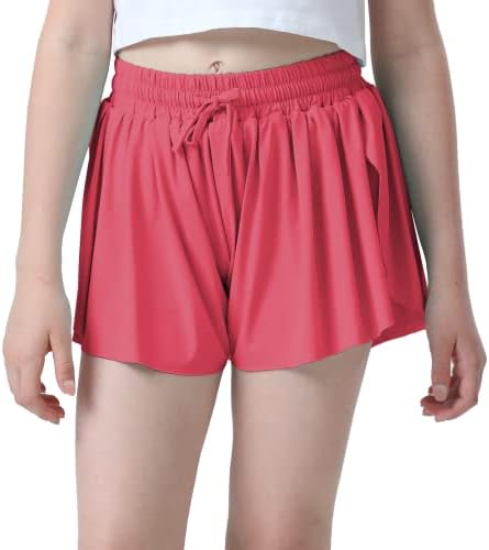 מכנסיים קצרים זורמים בנות פרפר מכנסיים קצרים בנות מכנסיים אתלטים לילדים נוער פעוטות עם ריצה 2 ב -1 ב