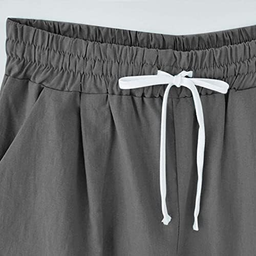 מכנסיים קצרים של Rvidbe Bermuda לנשים לנשים קיץ מותניים באורך הברך באורך פשתן ארוך מכנסיים עם כיסים