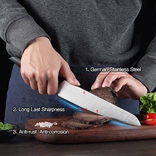 סכין חיתוך בלמנו, סכין חיתוך בשר בגודל 8 אינץ ', סכיני גילוף בשר גרמניים עם אחיזה ארגונומית ללא החלקה,