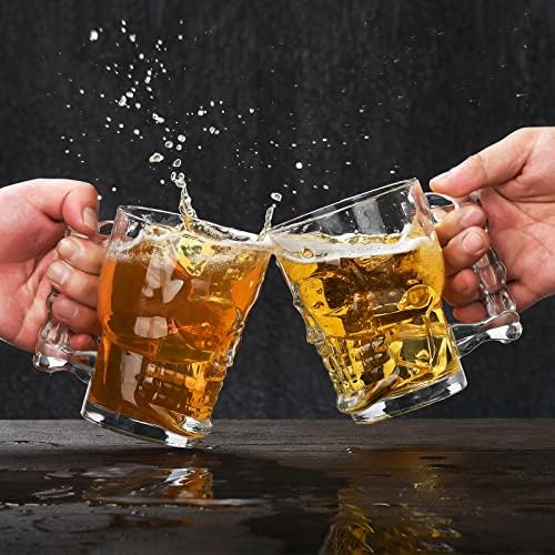 ספל זכוכית בירה גולגולת אלינק עם ידית, 4 יח 'כוסות שתייה בהירות כבדות, כוס שטיין בירה למים, יין,