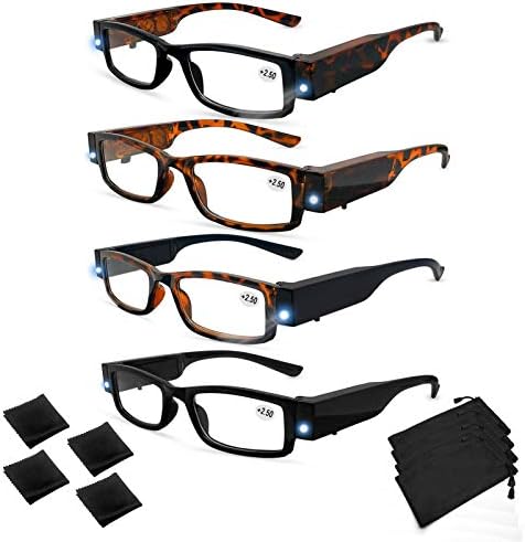 4 אריזות משקפי קריאה עם אורות במסגרת מסגרת LED קוראים משקפי משקפיים מגדילים משקפי משקפי קריאה קלים משקפי משקפי