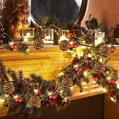 גרלנד חג המולד 7ft עם 20 LED מואר מראש חרוט אורן אדום פירות פיות אורות מיתרים סוללה המופעלת לאח