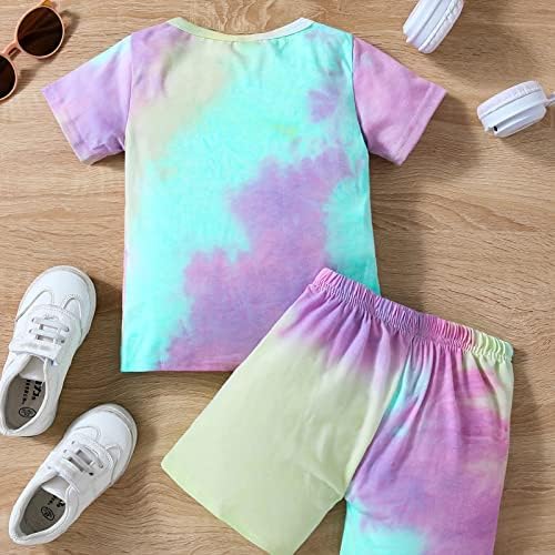 פעוטות של בנות פעוטות 2 יחידות תלבושת תלבושת עניבת קיץ הדפסת צבע כותנה שרוול קצר צמרות חולצת