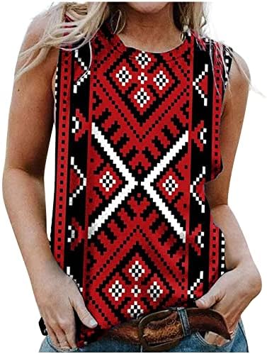 נשים של שרוולים גופיות מערבי אתני חולצות בציר האצטקים הדפסת חולצה 2023 קיץ חולצות כושר רופף גרפי טיז