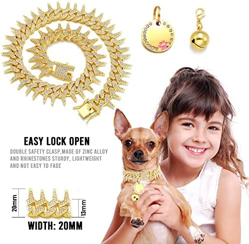 ג ' נטופט מסמרת קובני קישור כלב צווארון 13 ממ זהב שרשרת כלב חתול צווארון עם עיצוב מאובטח אבזם בלינג