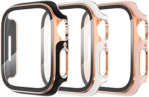 WINGLE תואם למגן מסך Apple Watch Series Series 8 Series 7 45 ממ כיסוי פנים עם זכוכית מחוסמת