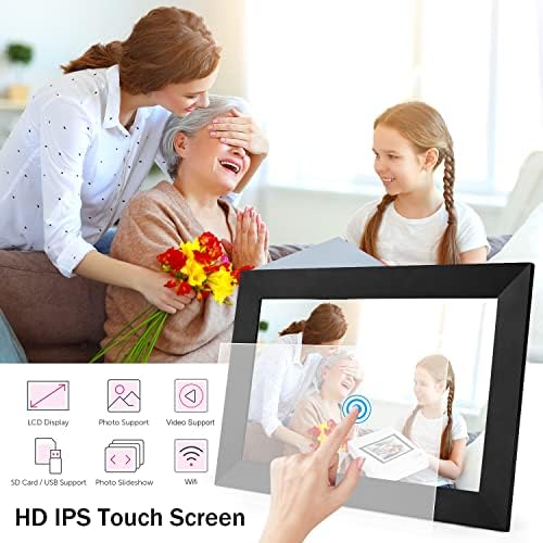 מסגרת תמונה דיגיטלית בגודל 10.1 אינץ 'עם מסך מגע של מסך מגע, התקנה קלה לשיתוף תמונות וסרטונים באמצעות אפליקציית