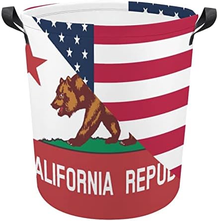 אמריקאי ומדינת קליפורניה דגל סל כביסה סל כביסה תיק סל אחסון תיק מתקפל גבוה עם ידיות