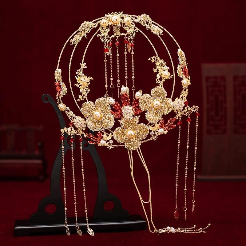Yfsdx מאוורר כלת קריסטל זהב פרחי זהב פרפר זר חתונה זר סגנון סיני זר שמלת xiu wo