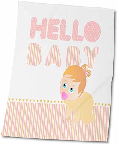 3drose תינוקת זוחלת ושלום הודעה לתינוק על פסים ורודים וצהובים. - מגבות