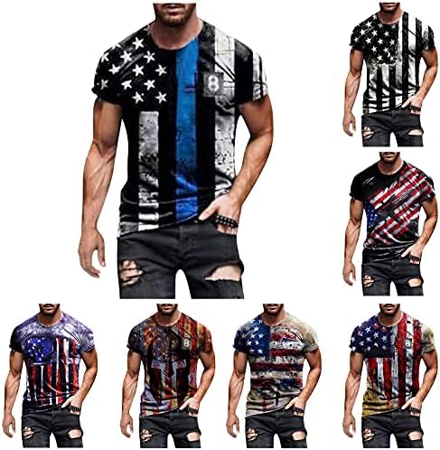 XXBR חולצות שרוול קצר לגברים, דגל אמריקאי הדפסים דגל גרפי חולצות פטריוטיות אימון שרירים חדר כושר
