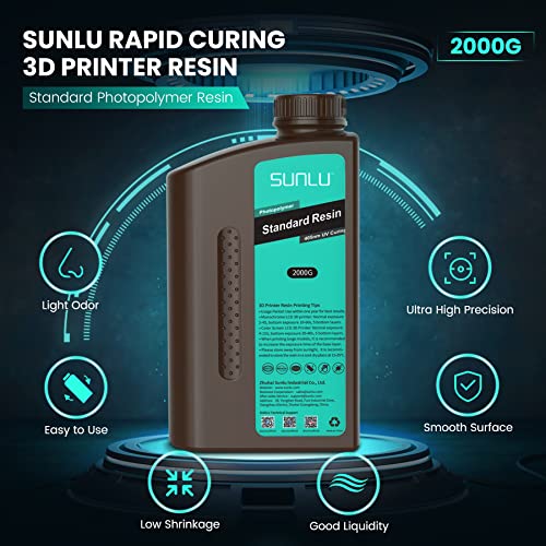 Sunlu 3D מדפסת שרף, 2000 גרם פוטופולימר סטנדרטי 405NM UV ריפוי שרף עבור 4K/8K LCD/DLP/SLA שרף 3D מדפסת & SUNLU