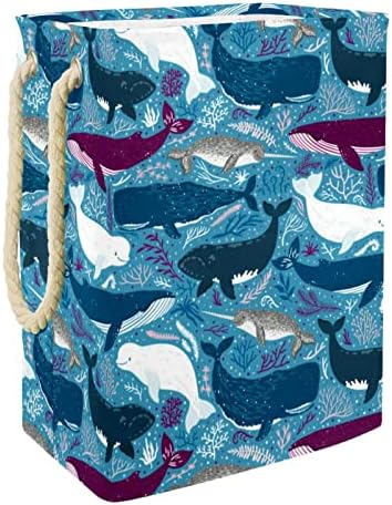 קריקטורה כחול דולפין דפוס כביסה סל אחסון שקיות מובנה רירית עם נתיק סוגריים מתקפל כביסת עבור צעצועי