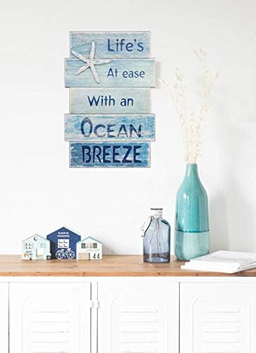 שלט חוף כוכב ים לעיצוב הבית, נושא חוף וינטג 'עיצוב קיר אמבטיה וול ארט פלאק עם אמרות ציטוט-החיים
