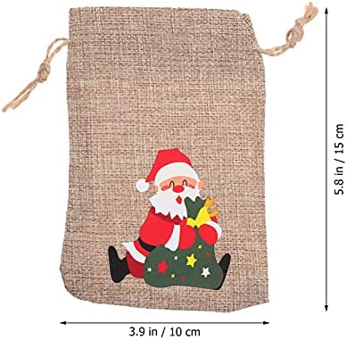חבילה של 6 חג המולד פשתן שקיות עם שרוך סנטה קלאוס איש שלג איל חג המולד הסיאן גודי מתנת שקיות שרוך מתנה