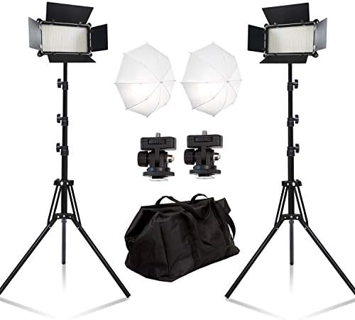 2 חבילות ערכת אור וידאו LED עם ערכת תאורה לצילום מפזר מטריות עם עמדות חצובה ותיק נשיאה, 3500-5500K/טווח עמעום
