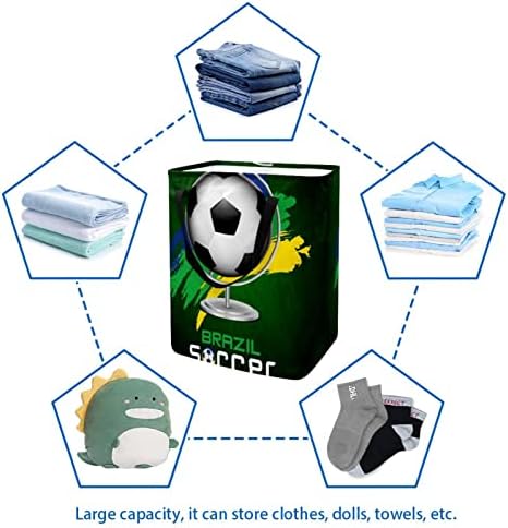 סל כביסה מתקפל להדפסת כדורגל בברזיל, סלי כביסה עמידים למים 60 ליטר אחסון צעצועי כביסה לחדר שינה