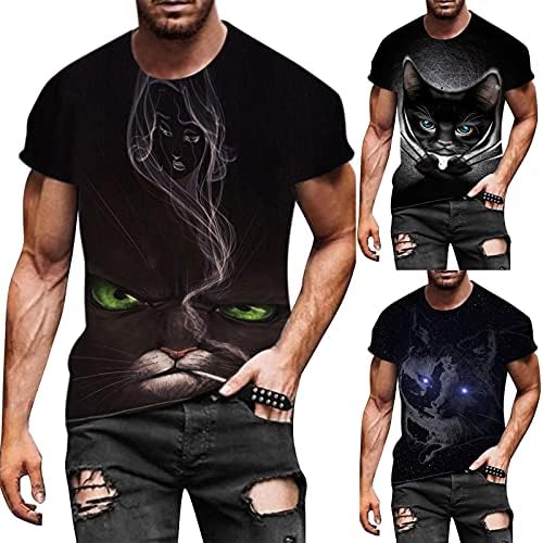 חולצת טי גרפית של חיות אופנה לגברים, צבע מודפס בתלת מימד טי קרוור קצר עם שרוולים קצרים מזדמנים