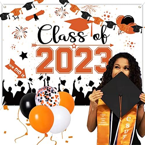 2023 סיום רקע באנר, 70 איקס 42 כתום סיום באנר כיתה של 2023 פוליאסטר בד סיום באנר עבור 2023 תיכון ומכללה מסיבת סיום