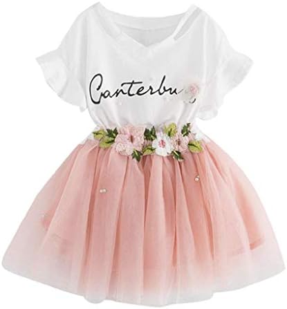 פעוט ילדי תינוק בנות תלבושת בגדי ילדות קטנות אופנתי מכתבי הדפסת חולצה חולצות+פרחוני חצאית 2 סטים