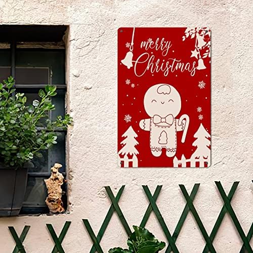 צללית בובת גינגמן צללית חג המולד שלט מתכת זר שלג רקע אדום רקע פח שלט עלוב קיר חג המולד שיקי תלוי שלט שיק מותאם