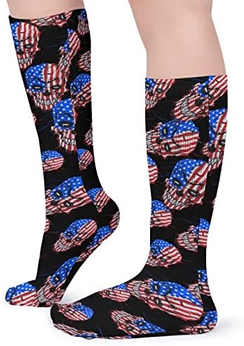ראש גולגולת אמריקה דגל גרבי ספורט גרבי צינור חמים גרביים גבוהות לנשים גברים המנהלים מסיבה מזדמנת