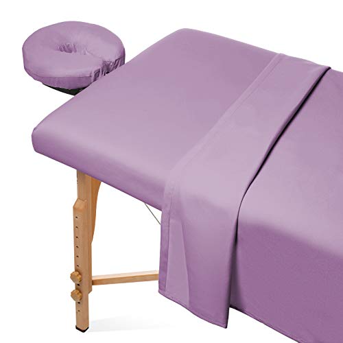 Saloniture 3 חלקים מיקרו -סיבר עיסוי שולחן סט שולחן - כיסוי מיטת פנים מובחר - כולל יריעות שטוחות