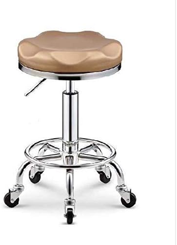 שרפרף כיסא רפלקסולוגיה עם גלגלים ， שרפרף יופי נייד עם מושב עור סינטטי PU צהוב ， גובה מתכוונן 45-58 סמ ， משקל