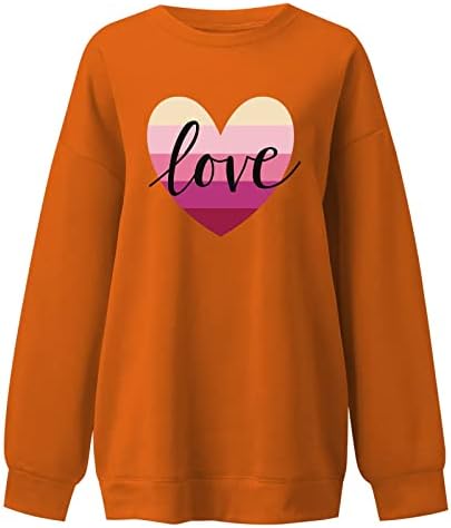 נשים סוודר מוצק חג האהבה שרוולים ארוכים סווטשירטים אוהבים חולצה מודפסת לב לחברה