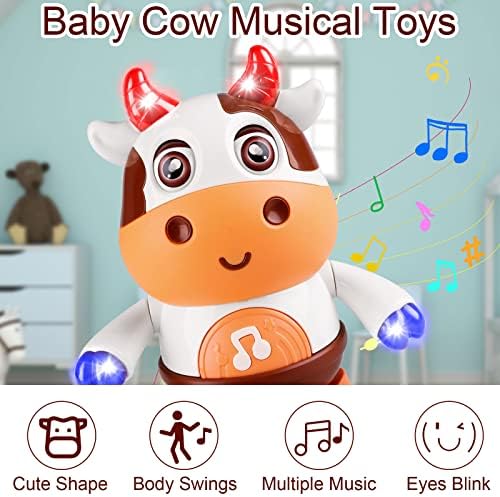 Avitorry Pow Baby צעצועים מוזיקליים 2023 ריקודים חדשים מהלכים צעצוע פרה תינוק עם מוסיקה ונורות