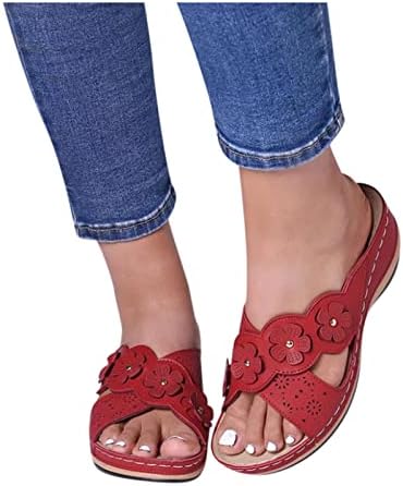 נעלי בית לנשים וינטג 'צולבות בוהן פתוחה שקופית פרחונית סנדלי טריז חיצוניים פליטים חיצוניים נעלי