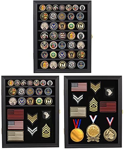 מדליות ורני מציגות מסגרת קיר מארז לאספן, מחזיק מטבעות אתגר צבאי, סיכות, קופסת צל הניתנת לנעילה עם מדפים