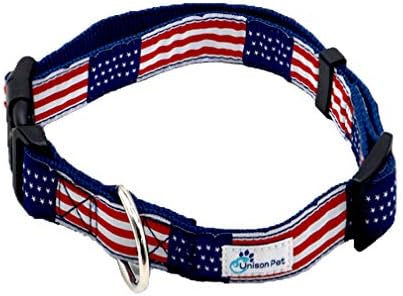 צווארון כלבים משובץ דגל אמריקאי ומערך רצועה עם אבזם שחרור מהיר מגיע ב -4 גדלים - צווארון ורצועה