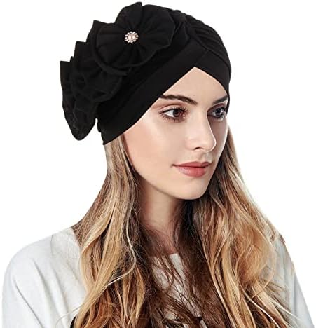 כובע כובע מוצק מזדמן של נשים כובע ראש המוסלמי כובע טורבן פרחים ראש כובעים רופפים לנשים כובעי כפה אופנתיים