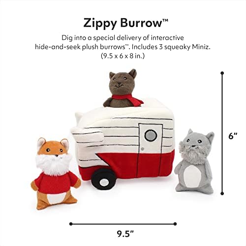Zippypaws Borrow, Retro Camper וחברים בעלי חיים - צעצועים לכלבים אינטראקטיביים לשעמום - מחבואים צעצועים לכלבים,