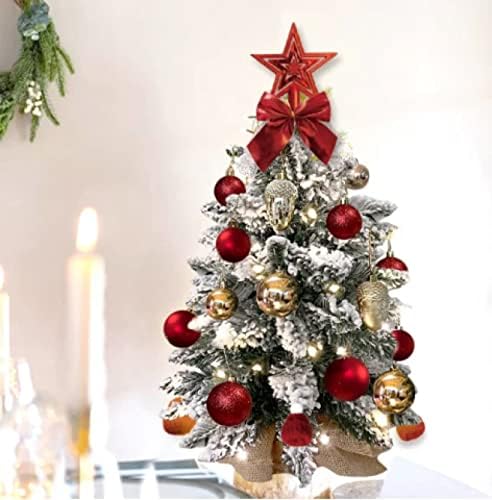 עץ חג מולד שולחן 2ft עם קישוט מיני חג מולד מלא מלאכותי עם שלג נוהר; קישוטים מעודנים וקישוטים לחג