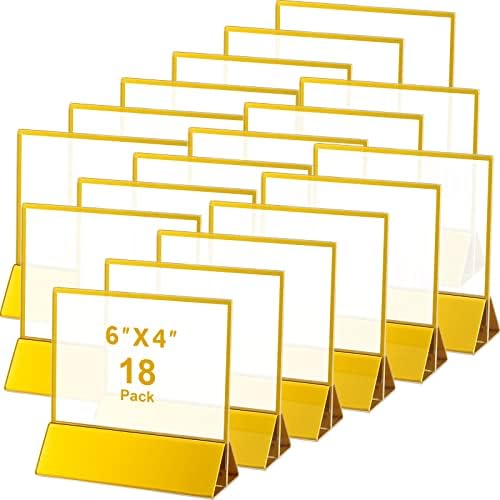 18 מארז אקריליק סימן מחזיקי זהב מסגרות סטנד תצוגה ברור כפול צדדי חתונה שולחן מספר מחזיקי תמונה