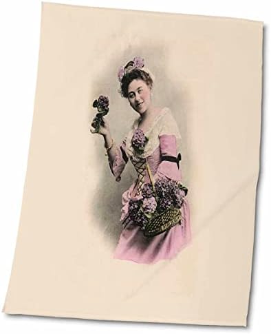 3drose פלורן וינטג ' - גברת צרפתית עם סל סיגליות - מגבות