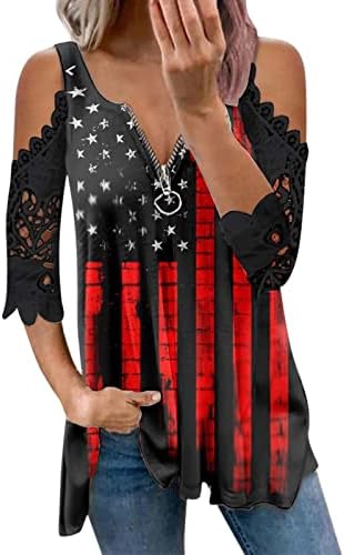 חולצת דגל אמריקאית נשים ארהב כוכבים פסים רביעי יולי חולצות טי מזדמן V צוואר טי צוואר צמרות צמרות קיץ לנשים