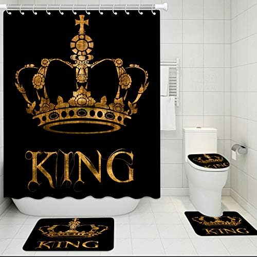 ערכות אמבטיה של כתר Fushvre עם וילון מקלחת ושטיחים מתכתית מתכתית מלך וילון אמבטיה לגברים בגד
