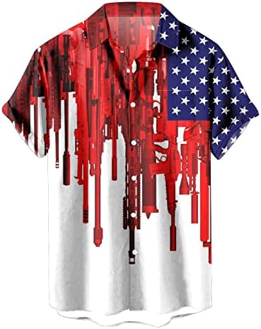 דגל אמריקאי פטריוטית של גברים חולצה צוואר חולצת טריקו לגברים 4 ביולי שרוול קצר של גברים כפתור למטה