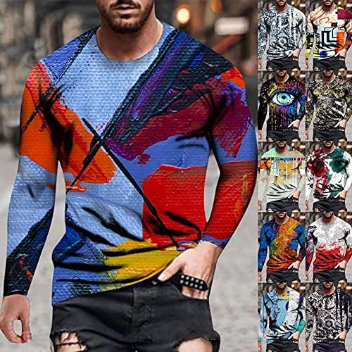 חולצות טריקו של שרוול ארוך של XXBR לגברים, רחוב סתיו 3D חידוש גרפי אימון מודפס אתלטיקה טריק