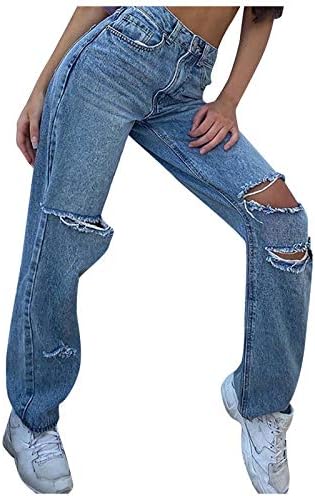 Miashui ג'ינס סרוג מכנסיים מכנסיים כפתור מכנסיים מכנסיים גבוהים המותניים צבע אחיד ג 'ג'ינס נשים רופפות לנשים