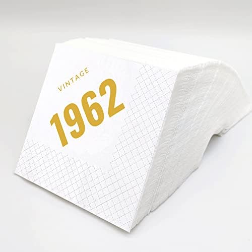 Sharkbliss Vintage 1962 מפיות קוקטייל יום הולדת 60, 100 חבילות וינטג 'זהב 1962 מפיות קוקטייל של נייר יום הולדת