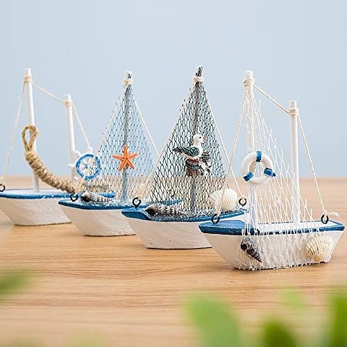 3 יחידים מיני עיצוב סירת מפרש, דגם אוקיינוס ​​ימי דגם מעץ מיניאטורה סירת שיט חוף סט תפאורה ביתית,