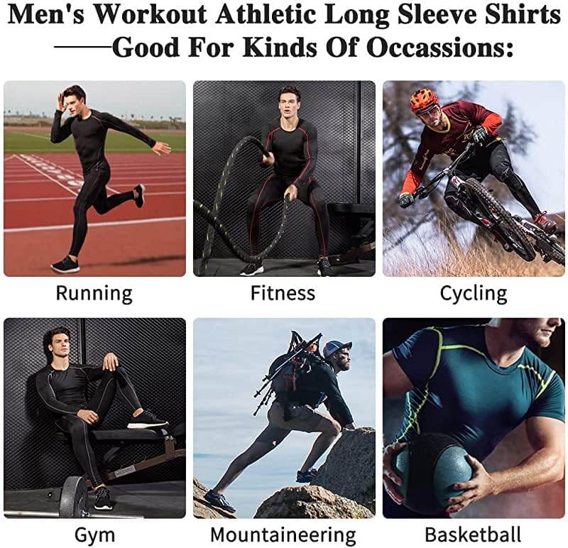EARGFM אתלטי גברים אתלטים ארוכים חולצות דחיסה פעילות ריצה אימון בסיס בסיס שכבת ספורט אלסטית חולצות טריקו