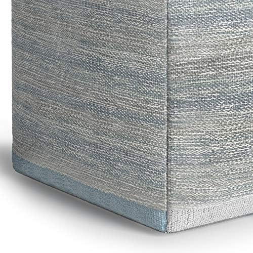 Simplihome Naya Cube Pouf, שרפרף רגליים, מרופד במלנגה כחולה בדוגמת וכותנה ארוגה, לסלון, חדר שינה