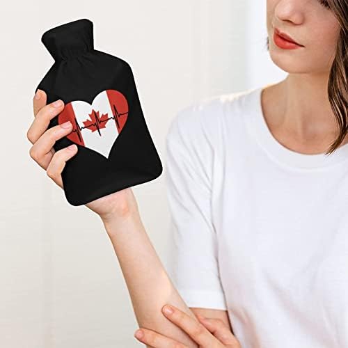 אהבה קנדה פעימות לב בקבוק מים חמים הזרקת גומי עם כיסוי קטיפה חמה לכאבי מחזור מיטה התכווצויות 1 ליטר