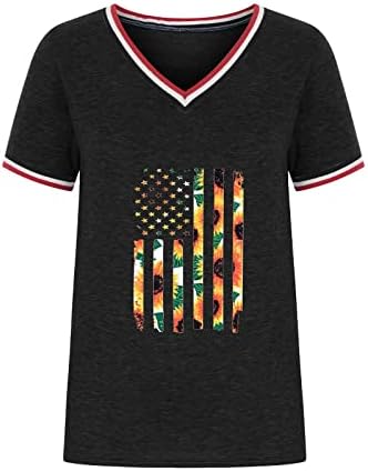 4 ביולי חולצות נשים קיץ צמרות פטריוטיות מזדמנים דגל אמריקאי רגלן V-צווארון שרוול קצר שרוול רזה